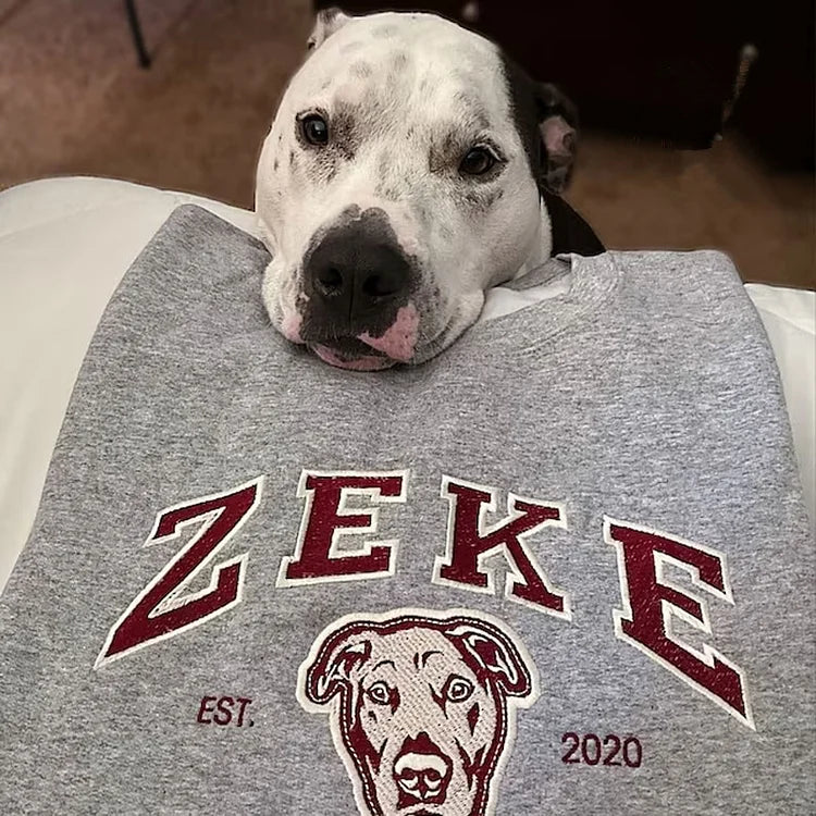 Personalized Embroidered Sweatshirt with Pets Name Custom Dog Face Hoodie