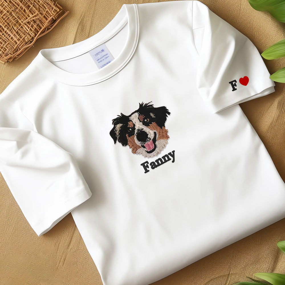 Custom Embroidered Dog Sweatshirt from Photo,Personalized Cat Face with Name T-shirt,Embroidered Cartoon Pet Sweatshirt Using Pet Photo