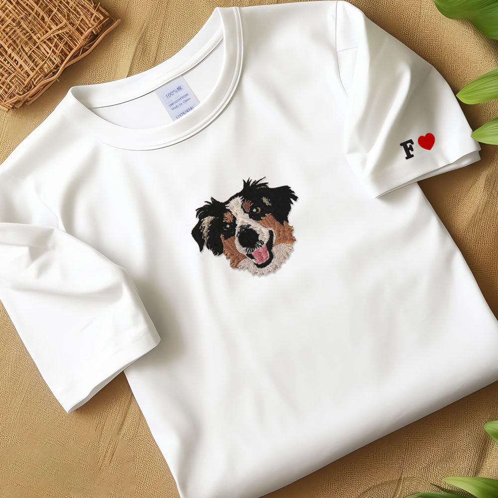 Custom Dog Portrait Embroidered T-shirt,Custom Pet Hoodie, Personalized Pet Face and Pet name Sweatshirt,Custom gift