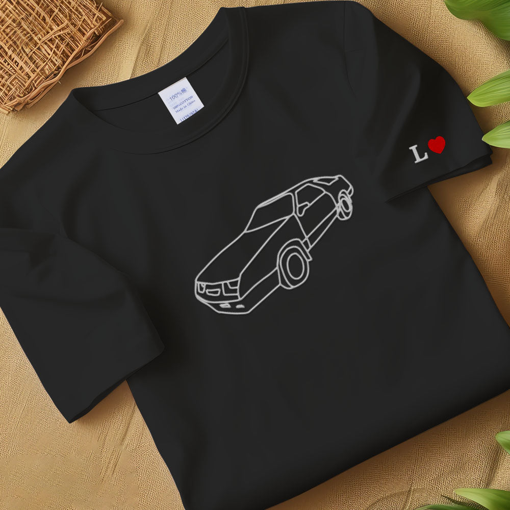 Embroidered Car Sketch Hoodies, Personalised Car Outline from Photo Hoody, Car Photo Boyfriend T-shirt, Car Lover Hoodies, Gift for Car Guys