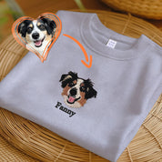 Custom Embroidered Dog Sweatshirt from Photo,Personalized Cat Face with Name T-shirt,Embroidered Cartoon Pet Sweatshirt Using Pet Photo