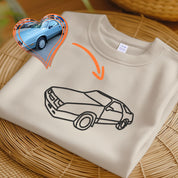Embroidered Car Sketch Hoodies, Personalised Car Outline from Photo Hoody, Car Photo Boyfriend T-shirt, Car Lover Hoodies, Gift for Car Guys