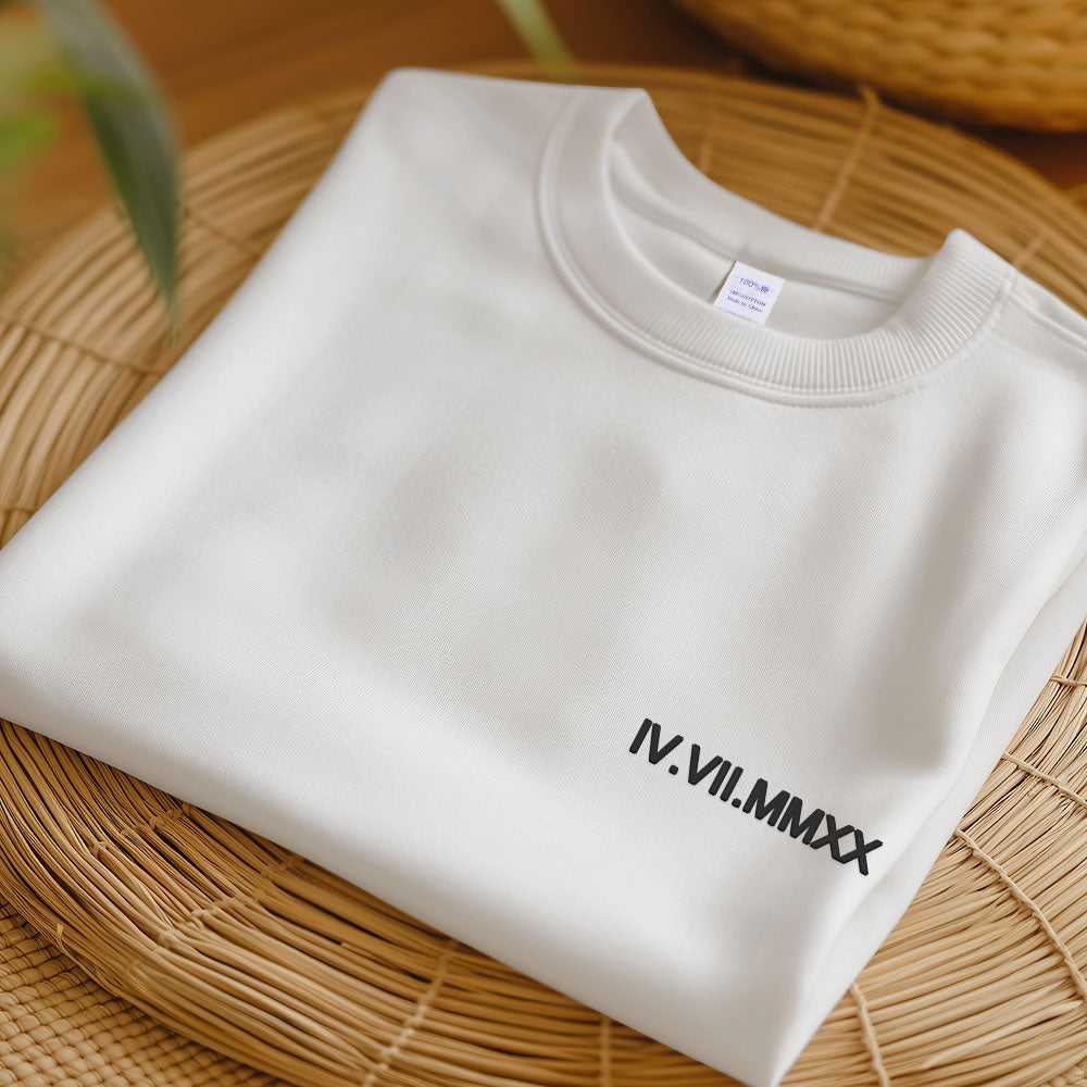 Personalised Embroidered Adults Roman Numerals Sweatshirt with Initials & Love Heart on Cuff // Perfect For Anniversaries, Birthdays Etc!