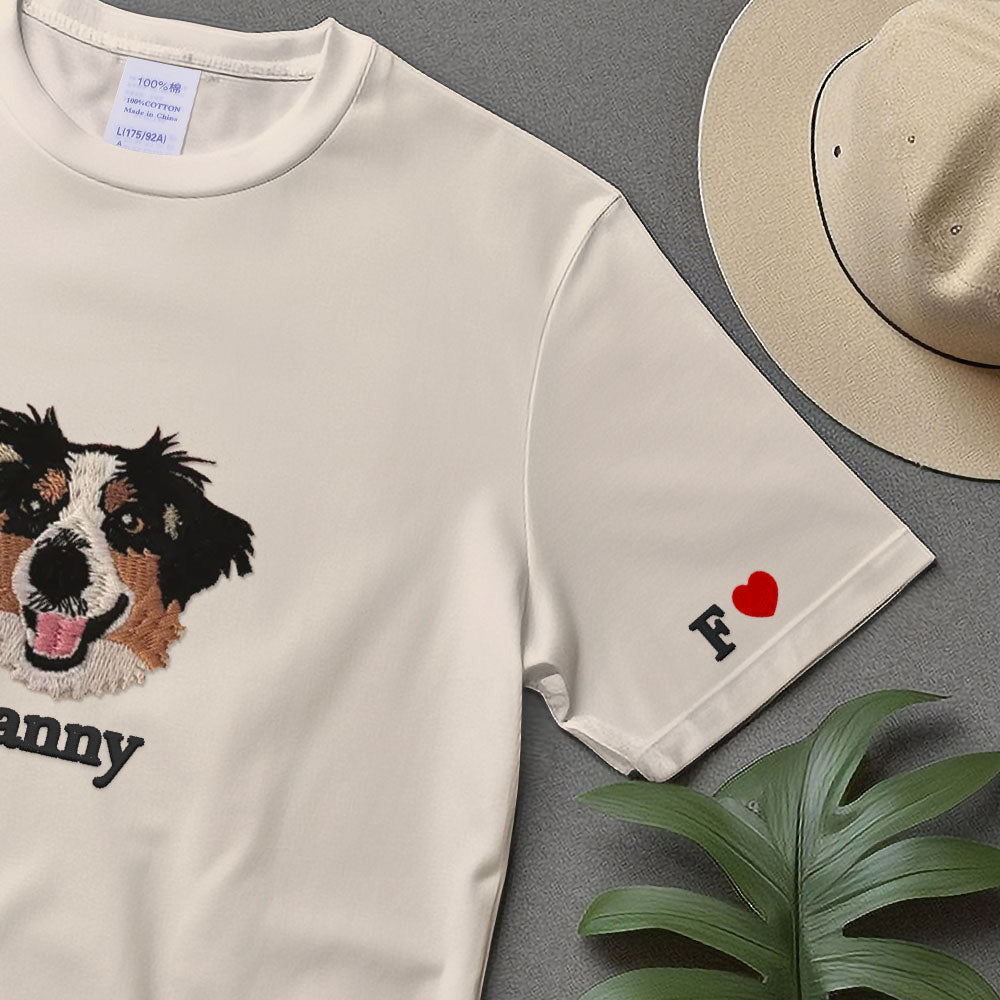 Custom Embroidered Dog Sweatshirt from Photo,Personalized Cat Face with Name T-shirt,Embroidered Cartoon Pet Sweatshirt Using Pet Photo