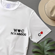 Embroidered Roman Numeral Matching T-shirt, Custom Anniversary Date Couple Hoodies, Custom Initials With Heart Sleeve Jumper, Boyfriend Gift