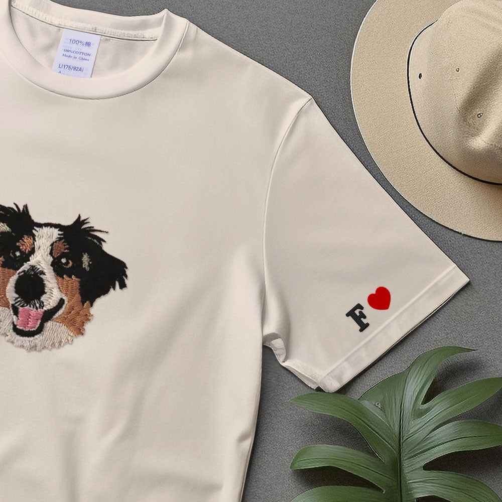 Custom Dog Portrait Embroidered T-shirt,Custom Pet Hoodie, Personalized Pet Face and Pet name Sweatshirt,Custom gift