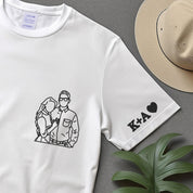 Custom Couple Photo T-shirt, Outline Embroidered Sketch From Photo Jumper, Personalised Faceless Couple Portrait T-shirt, Birthday Matching Top