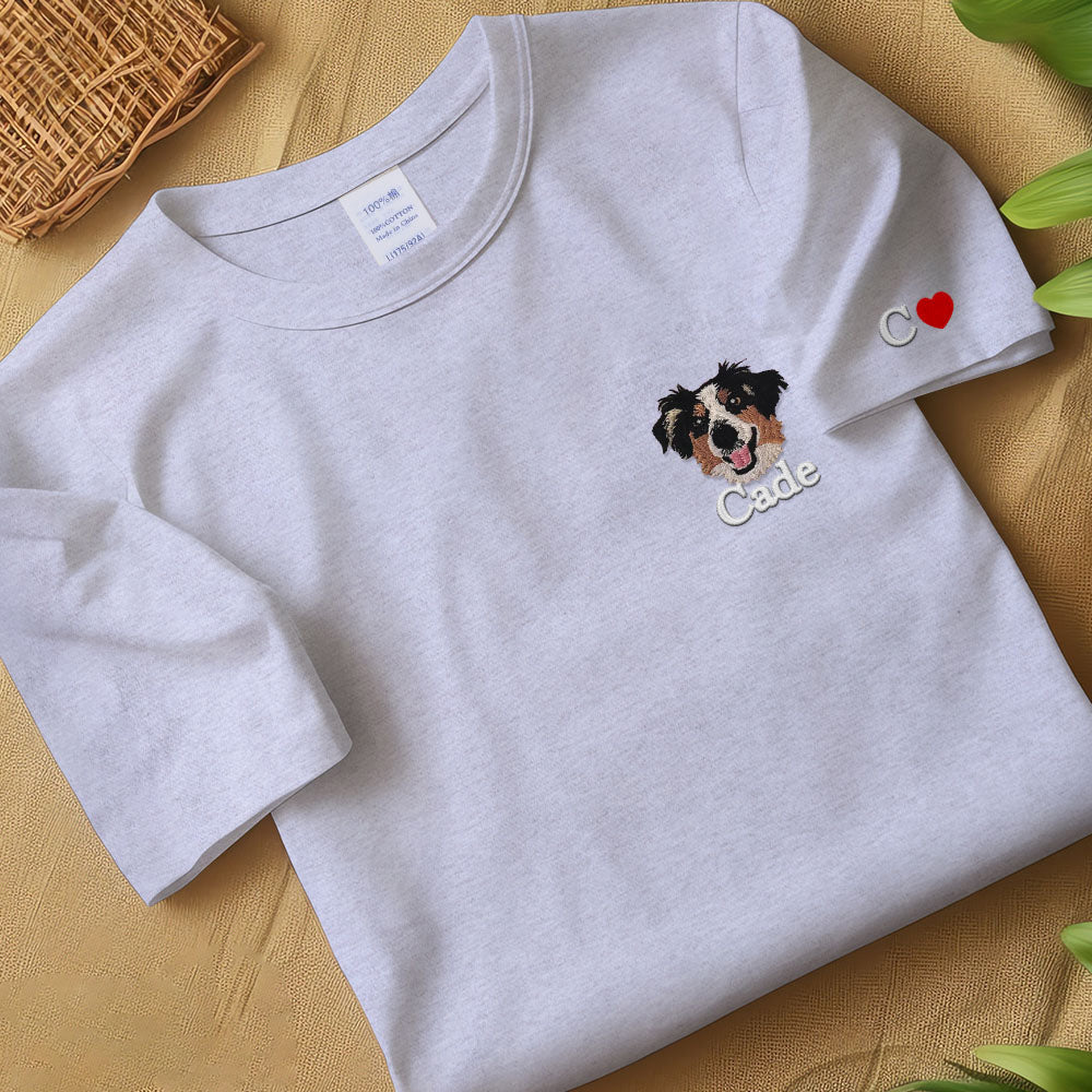 Custom Embroidered Dog Sweatshirt from Photo,Personalized Cat Face with Name T-shirt,Embroidered Cartoon Pet Sweatshirt Using Pet Photo