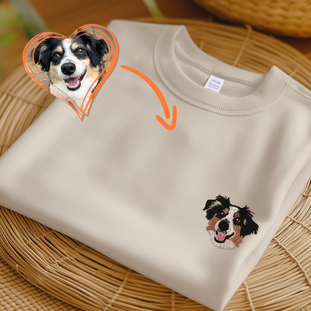 Custom Dog Portrait Embroidered T-shirt,Custom Pet Hoodie, Personalized Pet Face and Pet name Sweatshirt,Custom gift