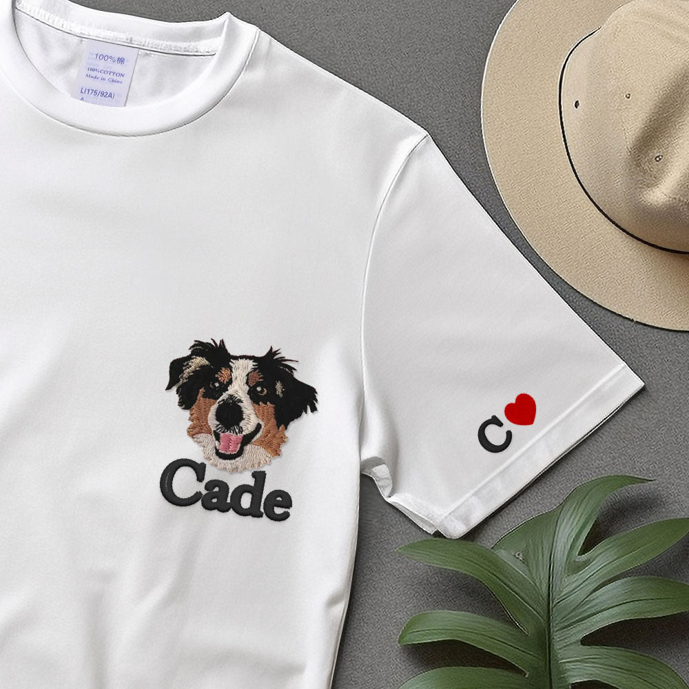Custom Embroidered Dog Sweatshirt from Photo,Personalized Cat Face with Name T-shirt,Embroidered Cartoon Pet Sweatshirt Using Pet Photo