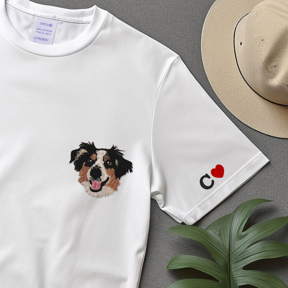 Custom Dog Portrait Embroidered T-shirt,Custom Pet Hoodie, Personalized Pet Face and Pet name Sweatshirt,Custom gift
