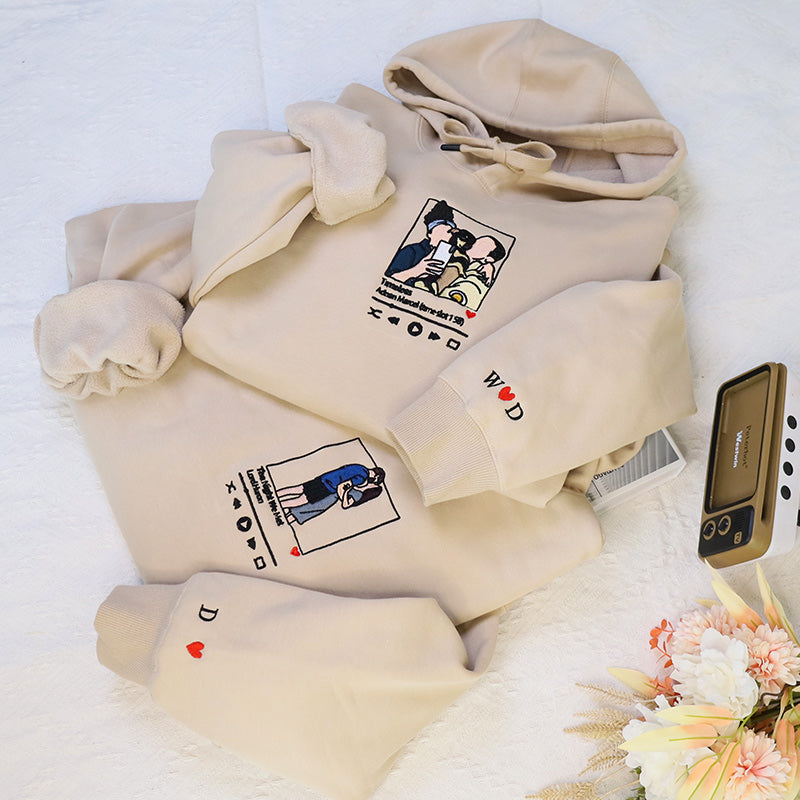 Plus Velvet Style-Custom Couple Hoodie Photo Portrait Hoodie Couple Outline Hoodie