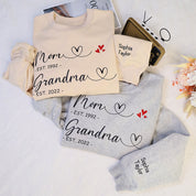 First Mom Now Grandma Personalized Embroidered Sweatshirt With Kids Name On Sleeve