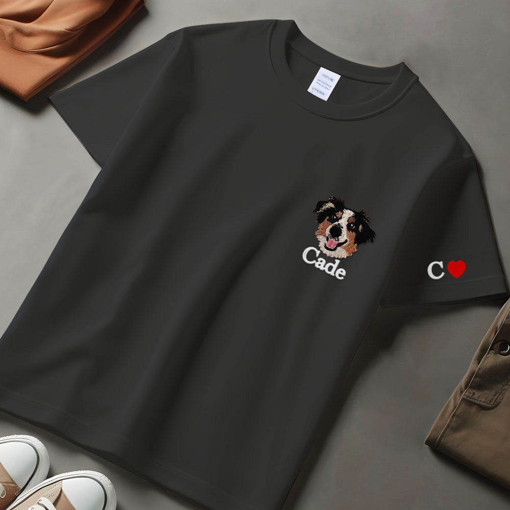 Custom Embroidered Dog Sweatshirt from Photo,Personalized Cat Face with Name T-shirt,Embroidered Cartoon Pet Sweatshirt Using Pet Photo