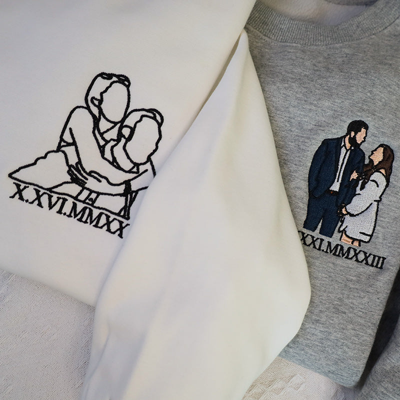 Plus Velvet Style-Custom Roman Numeral Embroidered Sweatshirt Couple Gift