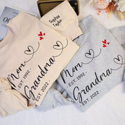 First Mom Now Grandma Personalized Embroidered Sweatshirt With Kids Name On Sleeve