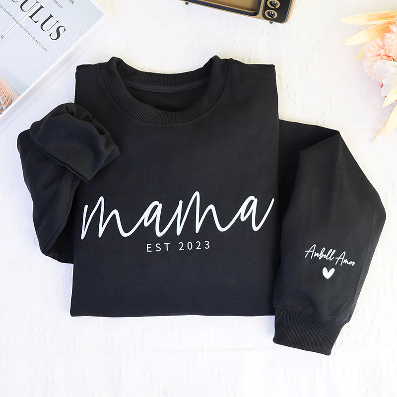 Custom Mama Sweatshirt With Date And Children Name On Sleeve