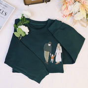 Family Personalized Photo Embroidery Sweatshirt With Design On Sleeve