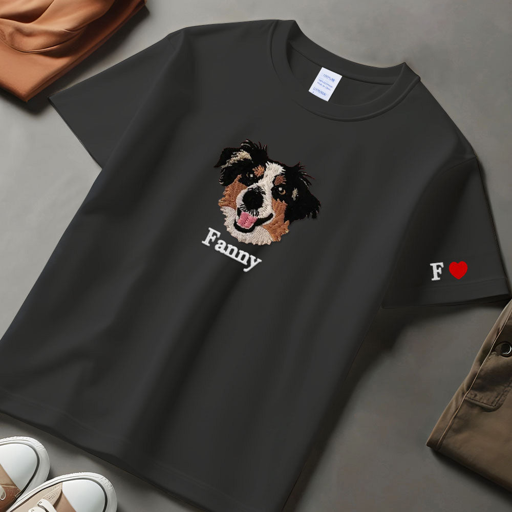 Custom Embroidered Dog Sweatshirt from Photo,Personalized Cat Face with Name T-shirt,Embroidered Cartoon Pet Sweatshirt Using Pet Photo