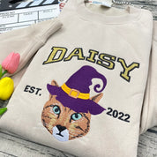 Custom Embroidered Pet From Your Photo Sweatshirt, Personalized Halloween Pet Glitter Sweatshirt, Pet Name Glitter Sweatshirt, Cat Mom Gift