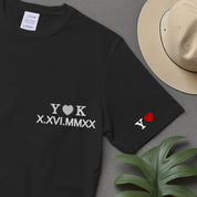 Embroidered T-shirt, Personalised Anniversary Special Date Roman Sweatshirt, Wedding Anniversary, Couple Matching Hoodies, Embroidered numerals