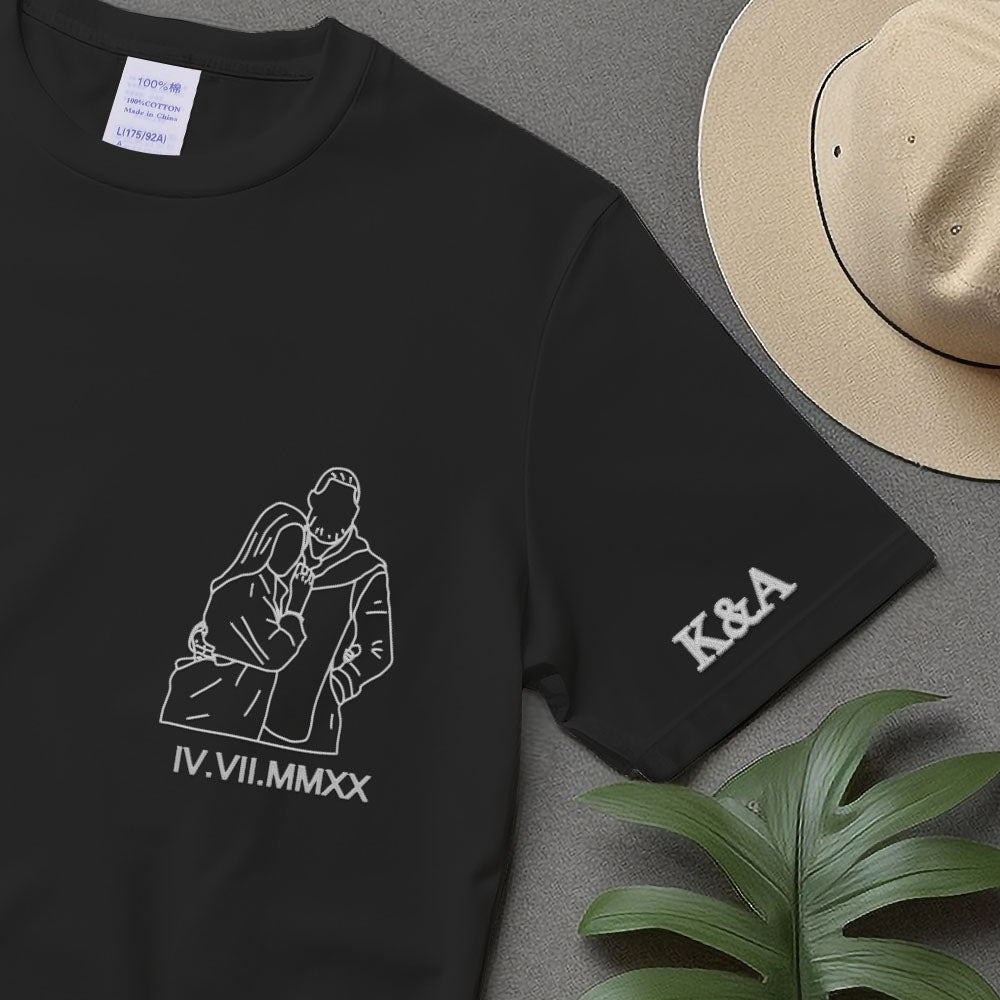 Custom Embroidered Roman Numeral T-shirt,Personalized Couple T-shirt,Custom embroidered T-shirt,Anniversaries Gifts,Couples Gift