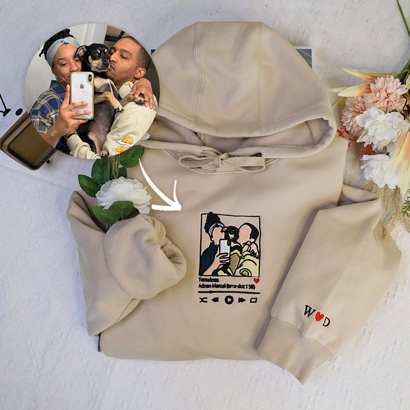 Plus Velvet Style-Custom Embroidered Hoodie Portrait Music Player Couple Family Gift