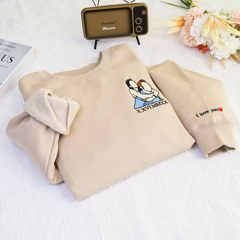 Plus Velvet Style-Custom Roman Embroidered Sweatshirt Portrait Music Player Sweatshirt