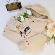 Plus Velvet Style-Gift For Couple Custom Embroidered Hoodie Portrait Music Player Personalized Hoodie