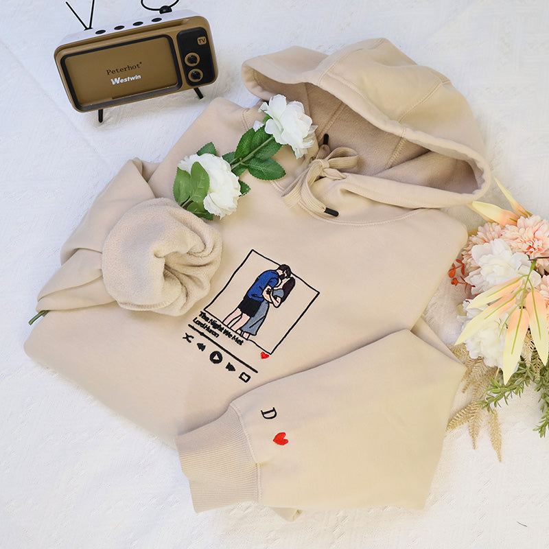Plus Velvet Style-Gift For Couple Custom Embroidered Hoodie Portrait Music Player Personalized Hoodie