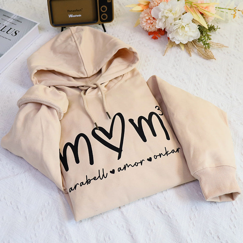 Personalized Mom Hoodie With Child's Name On Chest Gift For Mom