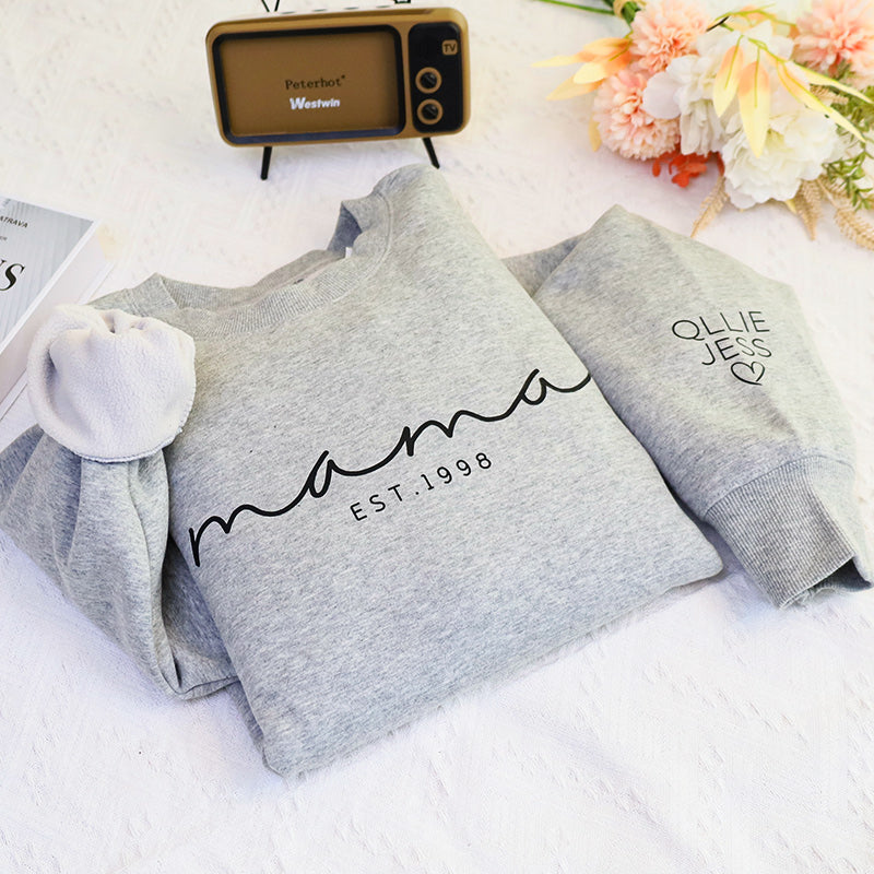 Plus Velvet Style-Personalized Mom Sweatshirt With Kid Names,Custom Mom Sweatshirt