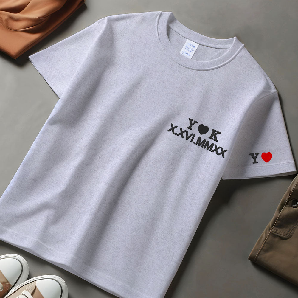 Embroidered T-shirt, Personalised Anniversary Special Date Roman Sweatshirt, Wedding Anniversary, Couple Matching Hoodies, Embroidered numerals