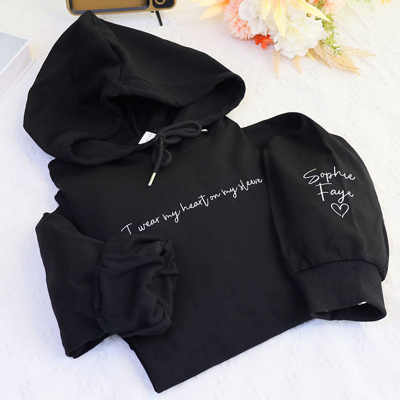 Personalized Mom Hoodie With Kid Names I Wear My Heart On My Sleeve
