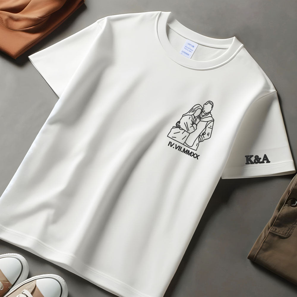 Custom Embroidered Roman Numeral T-shirt,Personalized Couple T-shirt,Custom embroidered T-shirt,Anniversaries Gifts,Couples Gift