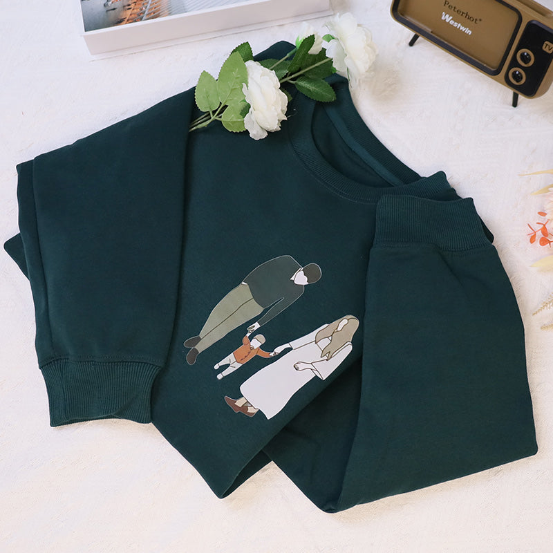 Family Personalized Photo Embroidery Sweatshirt With Design On Sleeve
