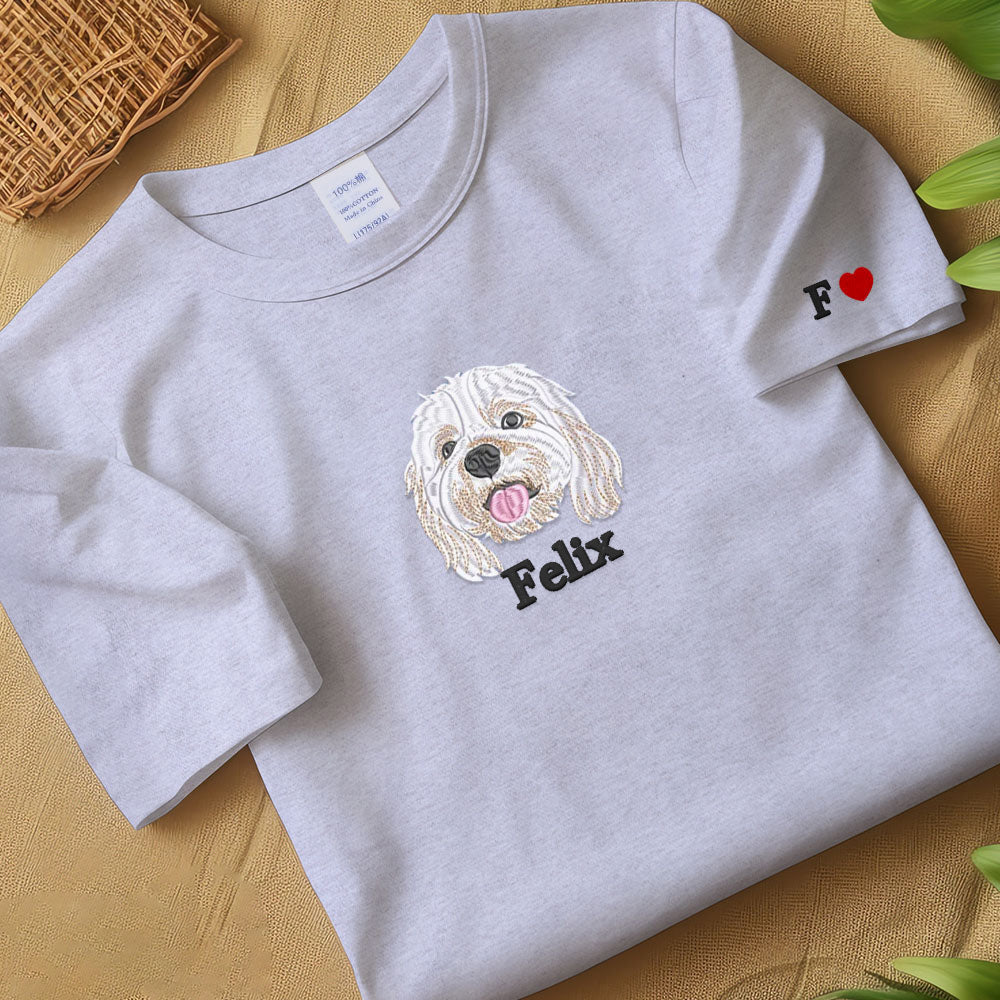 Custom Dog From Your Photo Embroidered T-shirt,Personalized Pet Face Embroidered,Custom Pet Portrait,Dog Lover Hoodie,Custom Gift