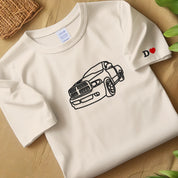 Custom Embroidered Car Sweatshirt, Personalised Photo Outline Portrait T-shirt, Boyfriend Name Initial on Sleeve, Best Car Guy Birthday Gift