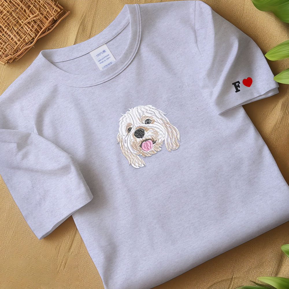 Custom Dog Portrait Embroidered Sweatshirt,Custom Pet T-shirt, Personalized Pet tees And Hoodies,Personalized Gift ,Pet Memorial Gift