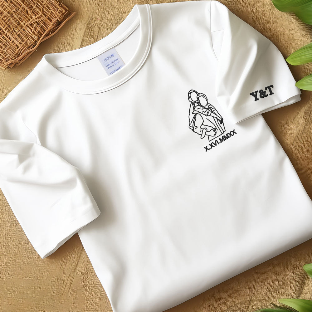 Personalized Embroidered Couple with Roman Numeral Portrait from Photo T-shirt