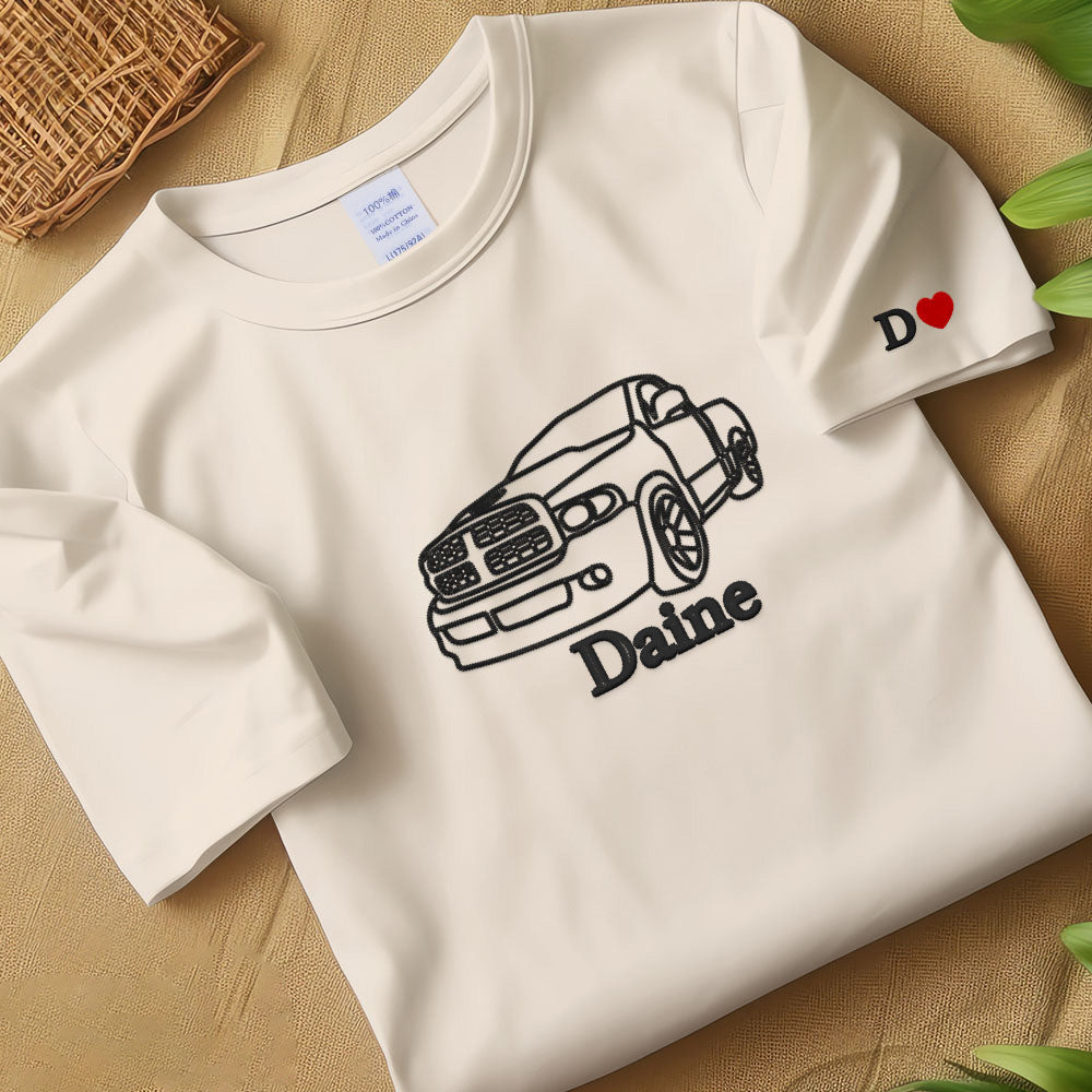 Custom Embroidered Car Outline Sweatshirt From Your Photo, Embroidered Car Hoodie, Custom Car Sweater, Car Lover Hoodie or Tee