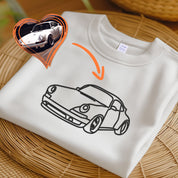 Embroidered Car Sketch Hoodies, Portrait from Photo Car Outline Hoody, Personalised Motorbike Jumper, Car Lover Hoodies, Gift for Car Guys