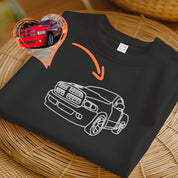 Custom Embroidered Car Sweatshirt, Personalised Photo Outline Portrait T-shirt, Boyfriend Name Initial on Sleeve, Best Car Guy Birthday Gift