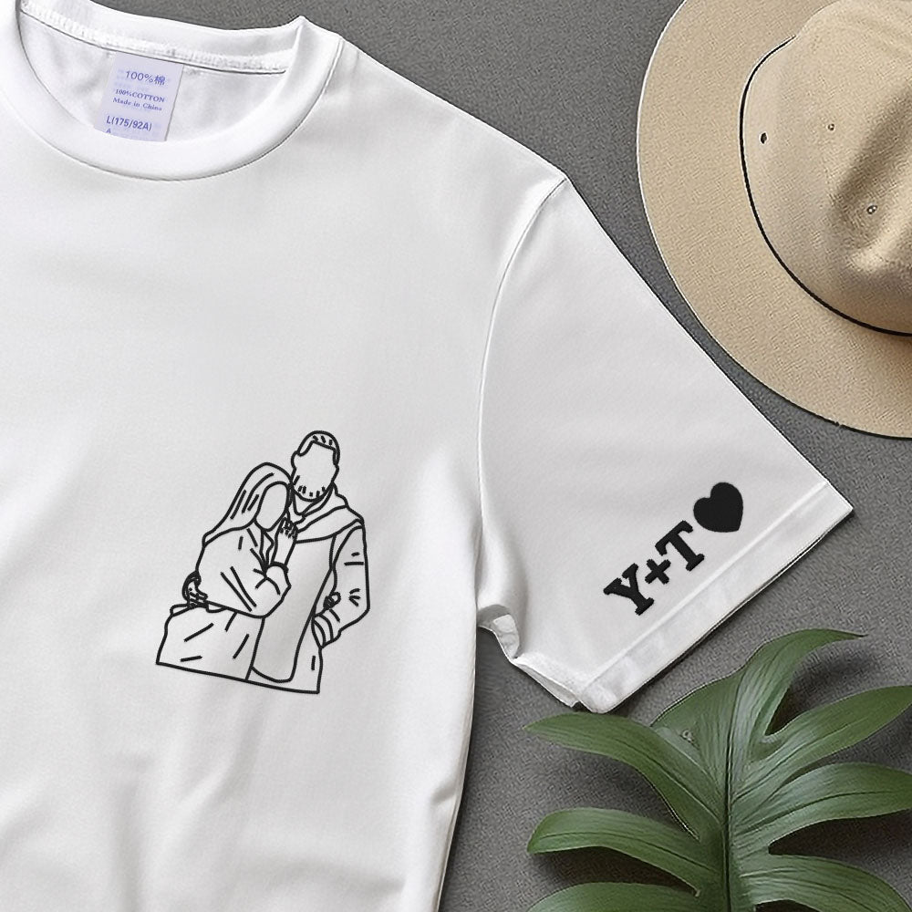 Custom Couple Portrait EMBROIDERED T-shirt, Photo from Portrait T-shirt, Matching T-shirt for Couples, Valentine Couple Gift