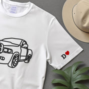 Custom Embroidered Car Sweatshirt, Personalised Photo Outline Portrait T-shirt, Boyfriend Name Initial on Sleeve, Best Car Guy Birthday Gift