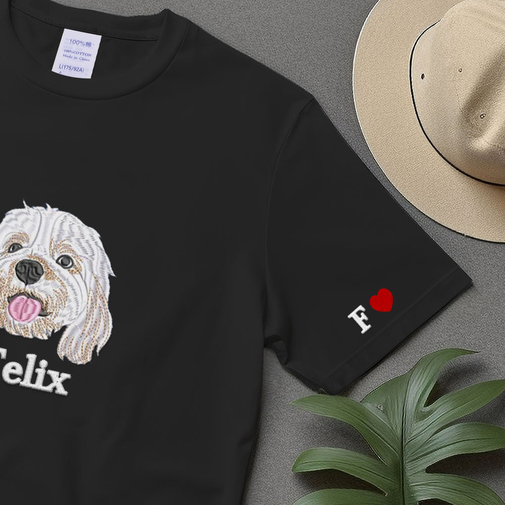 Custom Dog From Your Photo Embroidered T-shirt,Personalized Pet Face Embroidered,Custom Pet Portrait,Dog Lover Hoodie,Custom Gift