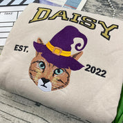 Custom Embroidered Pet From Your Photo Sweatshirt, Personalized Halloween Pet Glitter Sweatshirt, Pet Name Glitter Sweatshirt, Cat Mom Gift