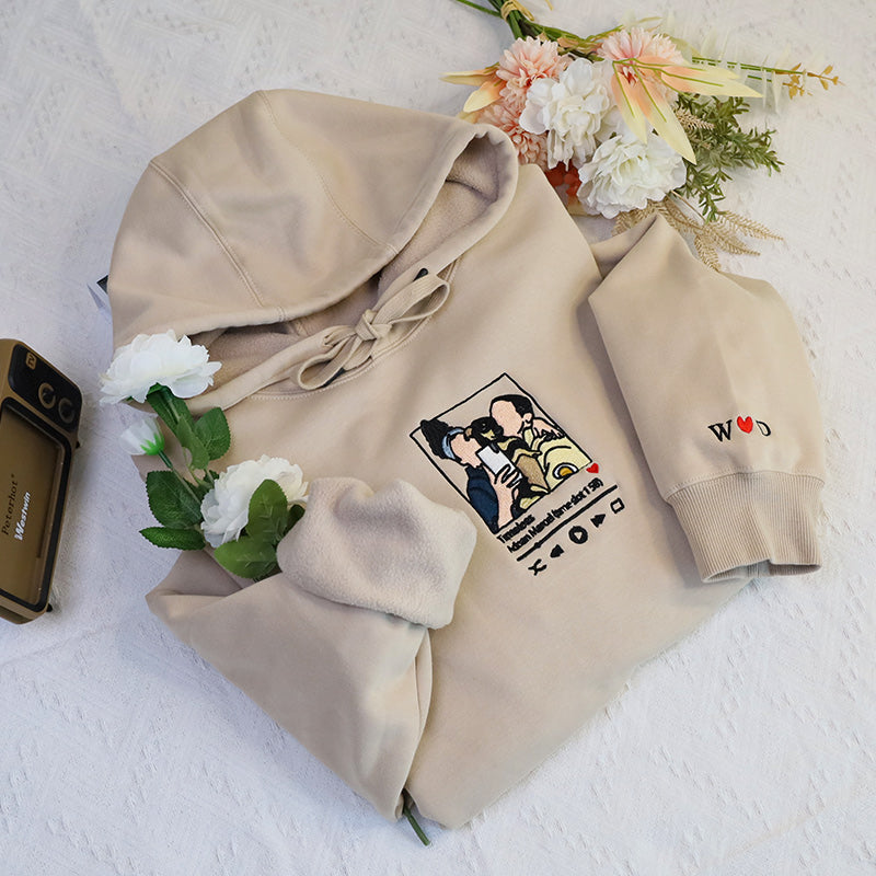 Plus Velvet Style-Custom Embroidered Hoodie Portrait Music Player Couple Family Gift