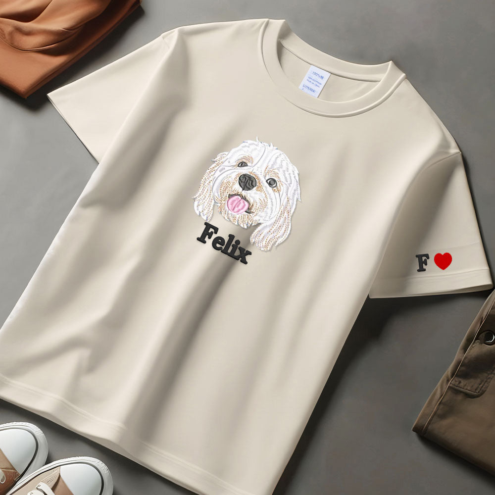 Custom Dog From Your Photo Embroidered T-shirt,Personalized Pet Face Embroidered,Custom Pet Portrait,Dog Lover Hoodie,Custom Gift