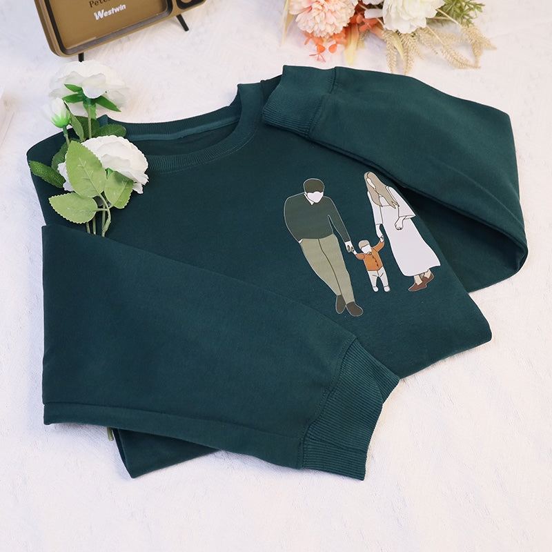 Family Personalized Photo Embroidery Sweatshirt With Design On Sleeve